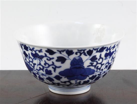 A Chinese blue and white bowl, Guangxu mark but later, diam. 11.2cm